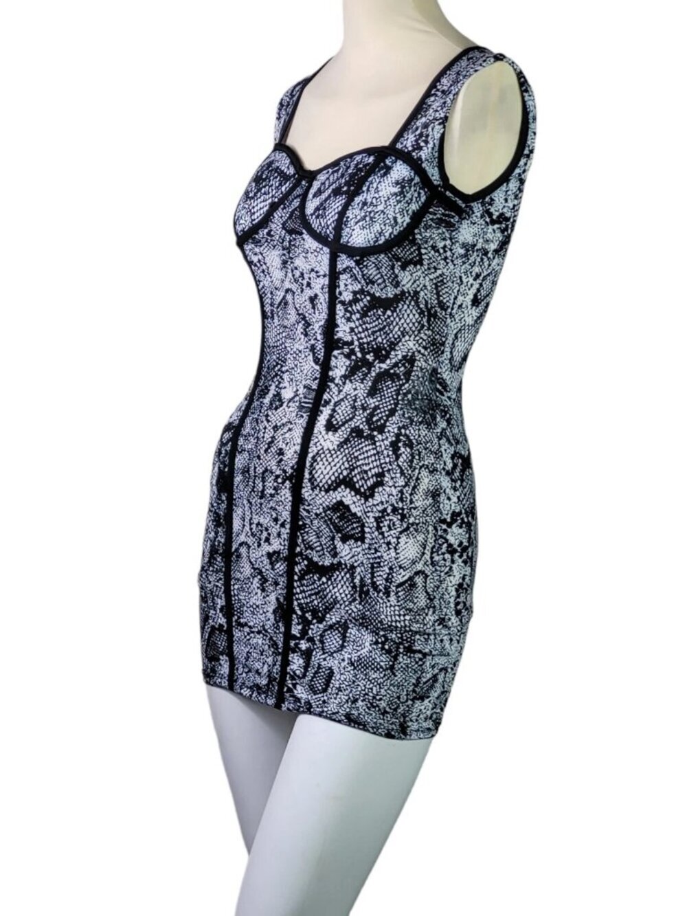 Y2K Black Snake Print Bodycon Stretchy Fitted Mini Dress Party Date Night - Picture 4 of 9